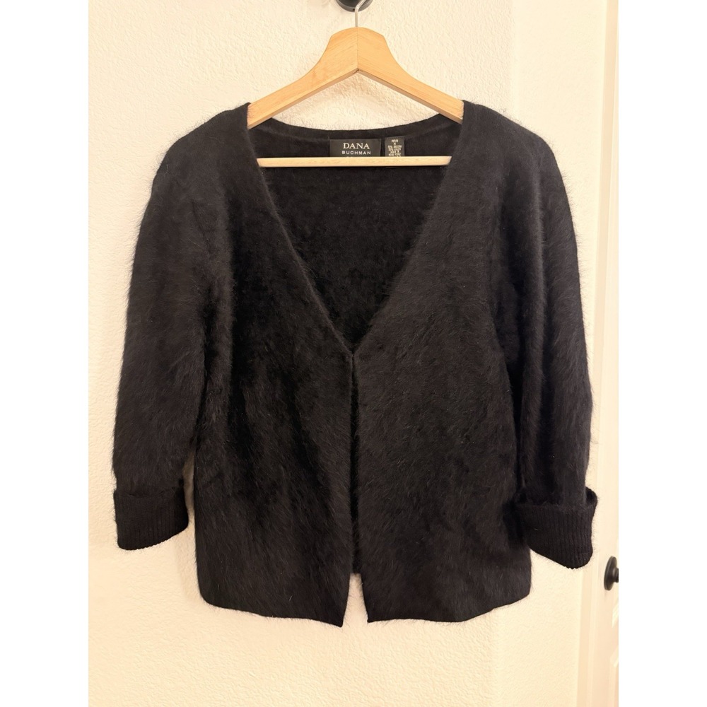 Dana Buchman Women's Angora Blend Sweater Cardigan Black Knit Petite Medium